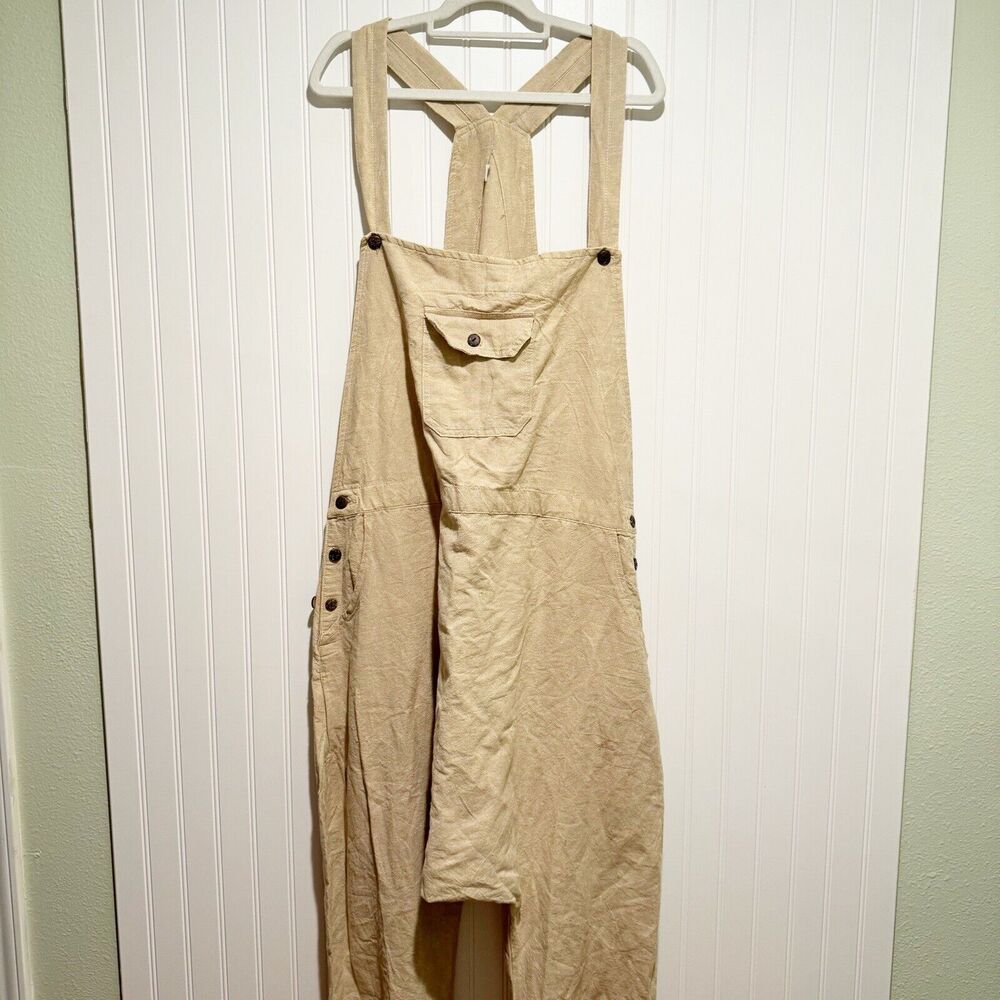 Beige harem style Linen-Blend Overalls Jumpsuit